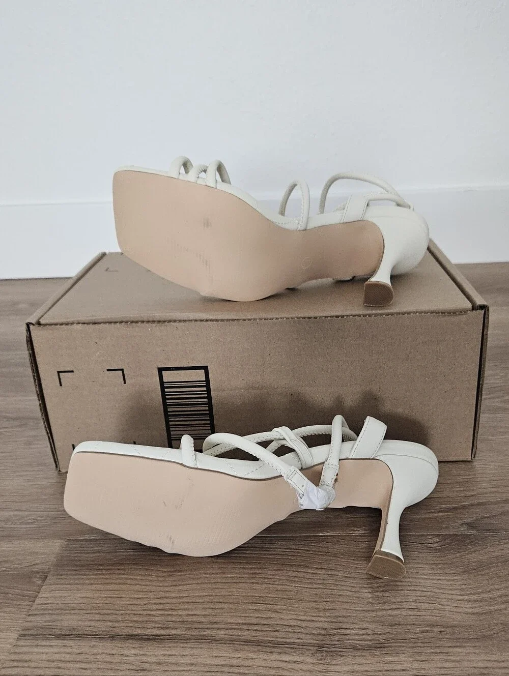 Women’s Strappy Quilted Square-Toe Heels in Cream Size 8.5